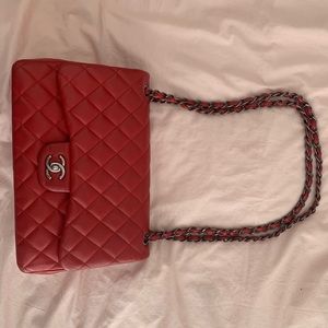 Chanel Jumbo Classic Flap in Red Caviar with RHW